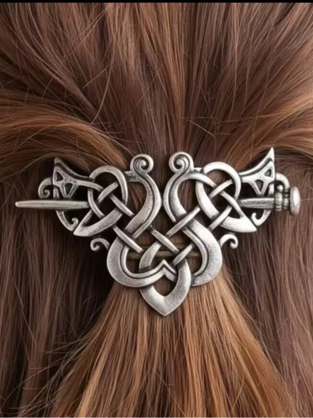 Silver Tone Viking Celtic Knot Hair Slide Barrette Medieval Norse Pin